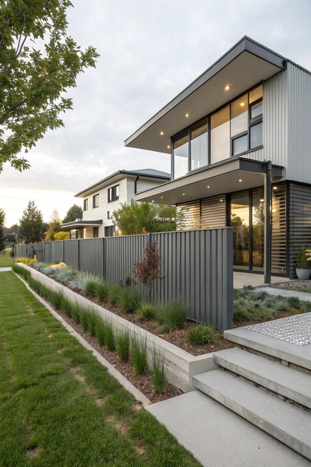 Corrugated metal fences provide a modern, industrial look.