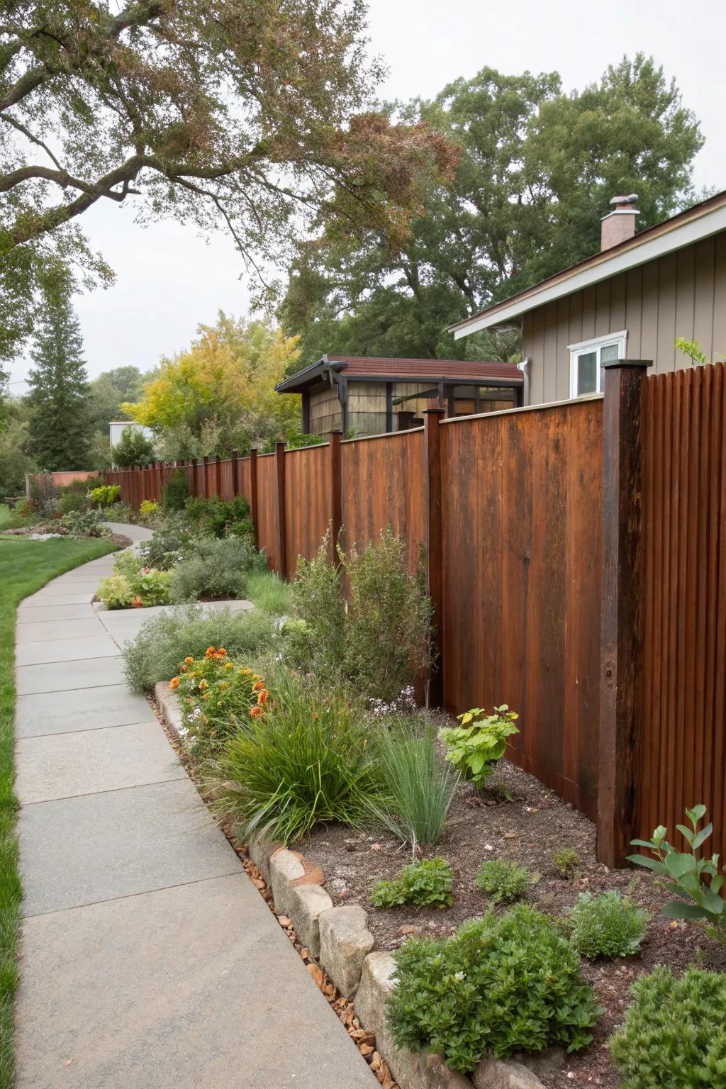 Artistic allure: Corten steel fencing for a striking statement.