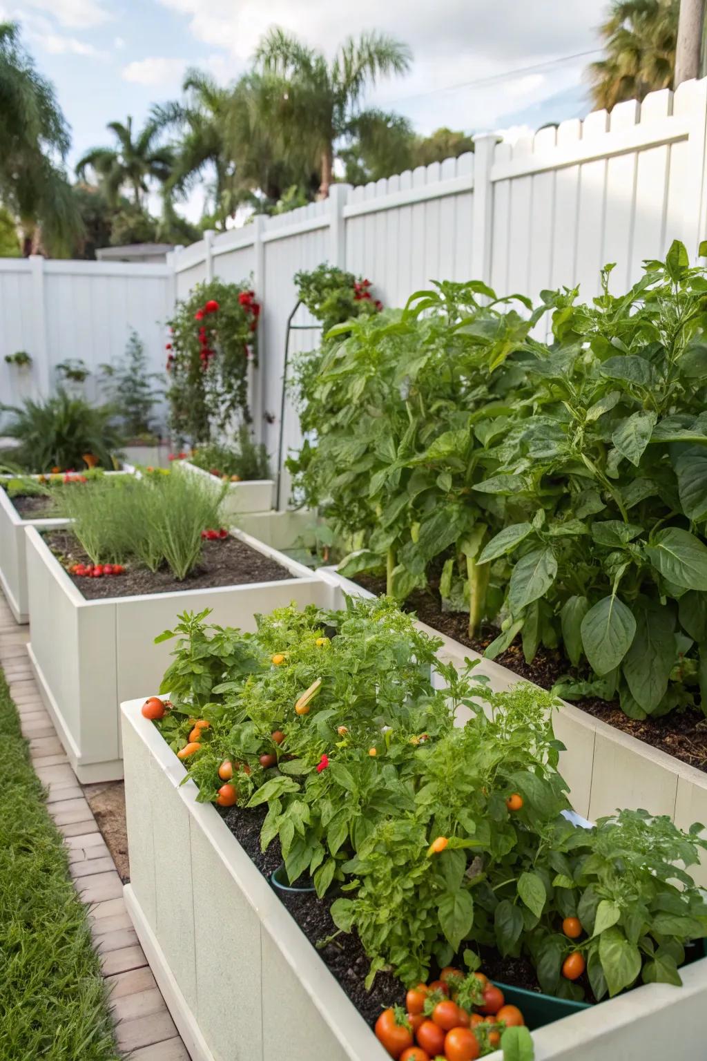 Raised planters provide convenience and control over soil conditions.