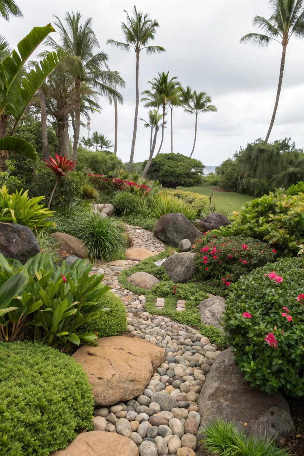 Natural stone adds texture and contrast to your tropical landscape.