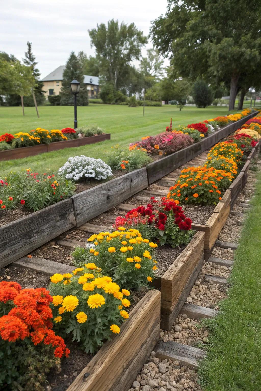 Historical charm with railroad tie edging.