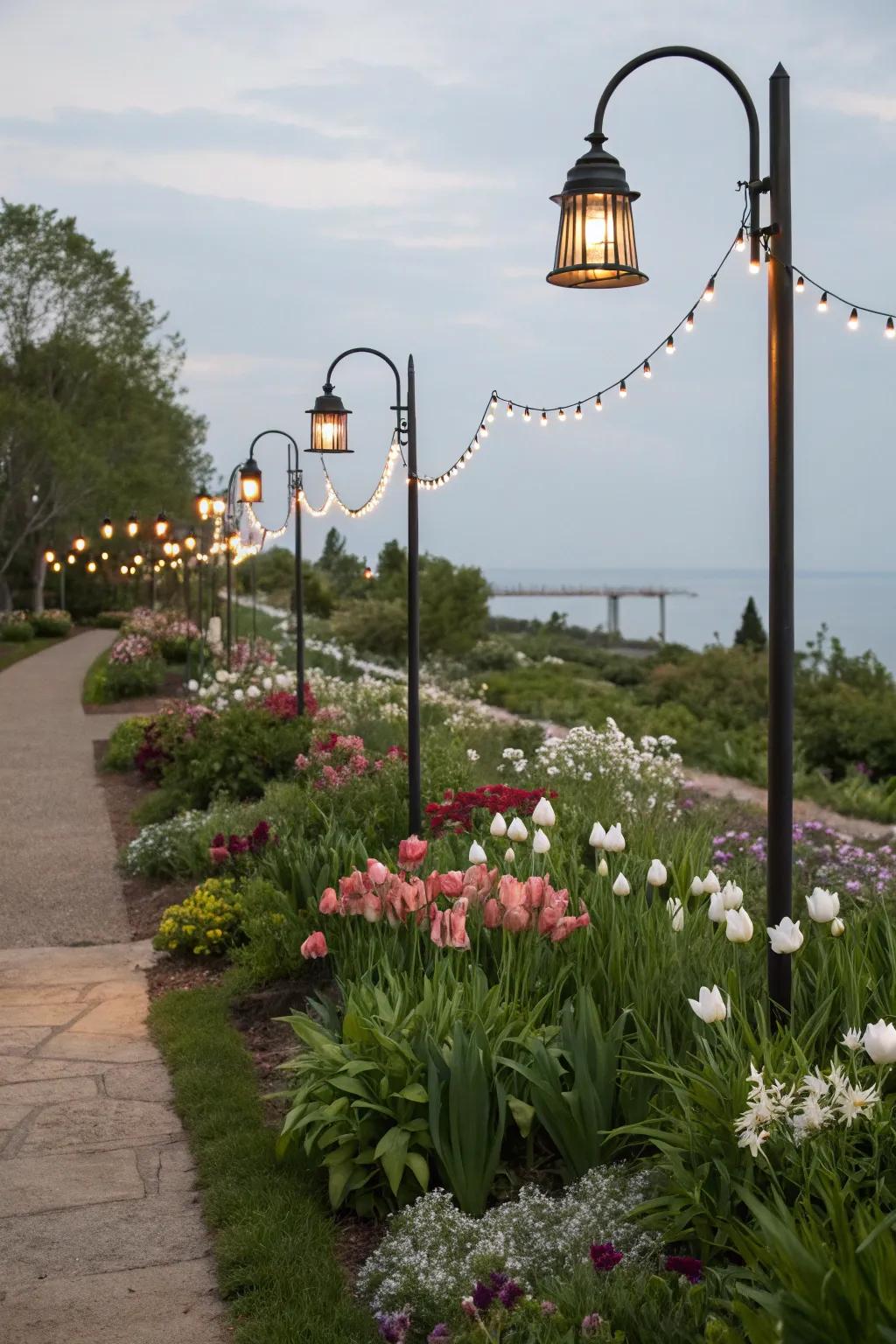 Add movement with swaying garden lights.