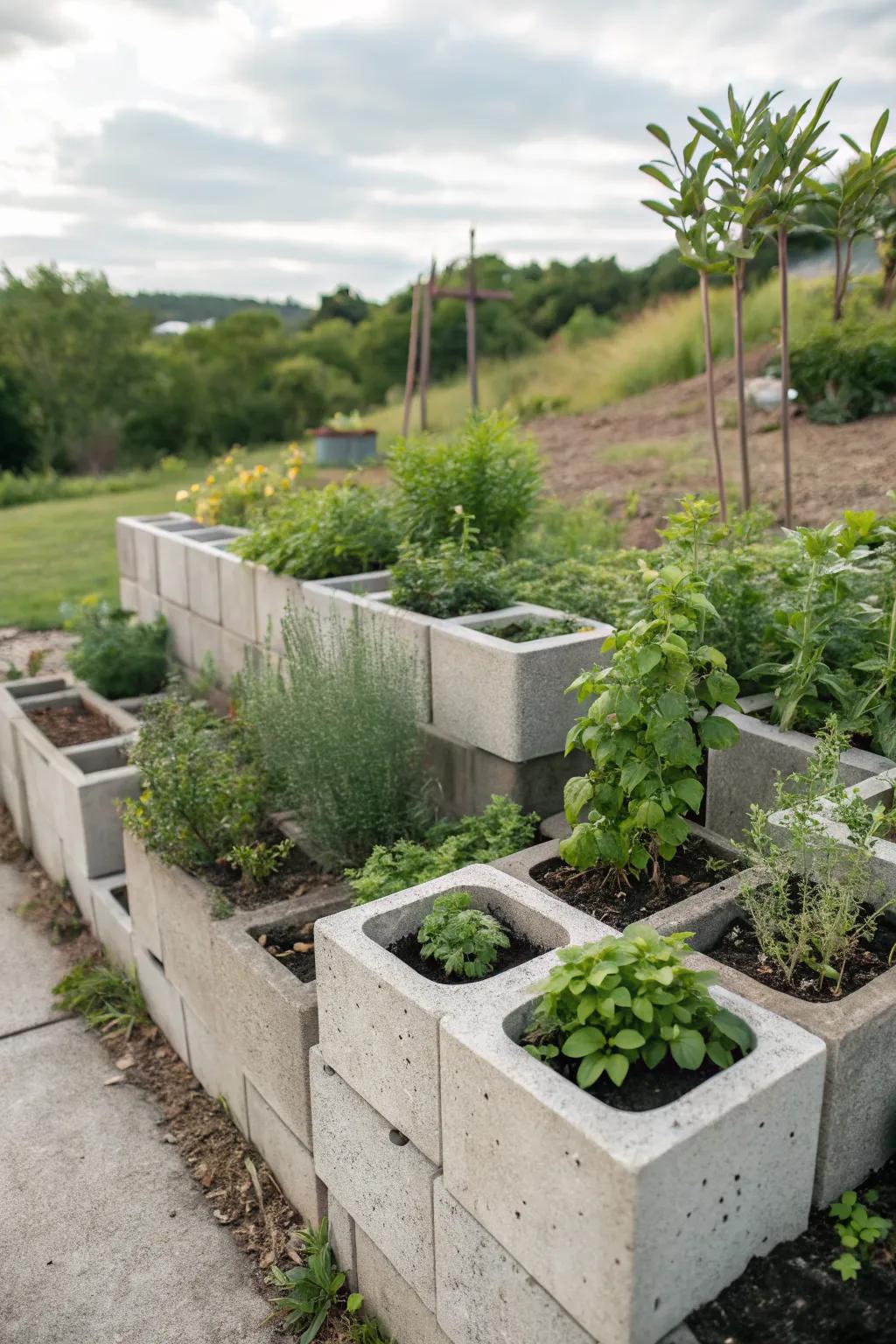 Create a sleek herb garden with versatile cinder blocks.