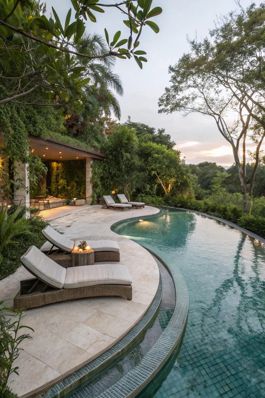 Underwater seating offers a unique relaxation spot.