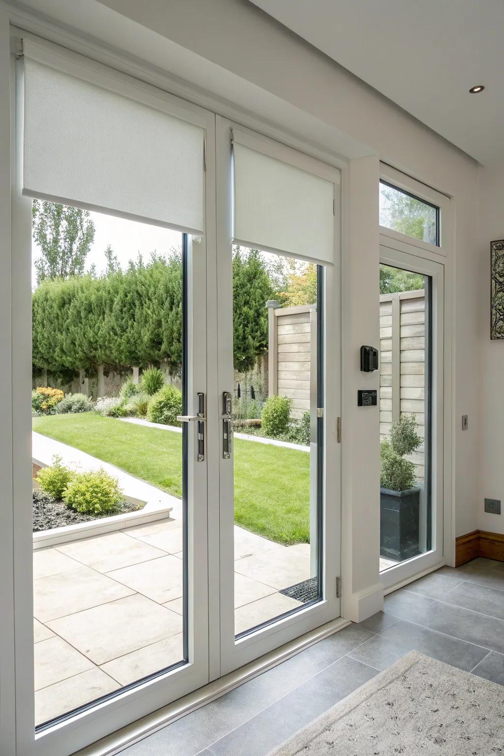 Smart features add convenience and security to French doors.