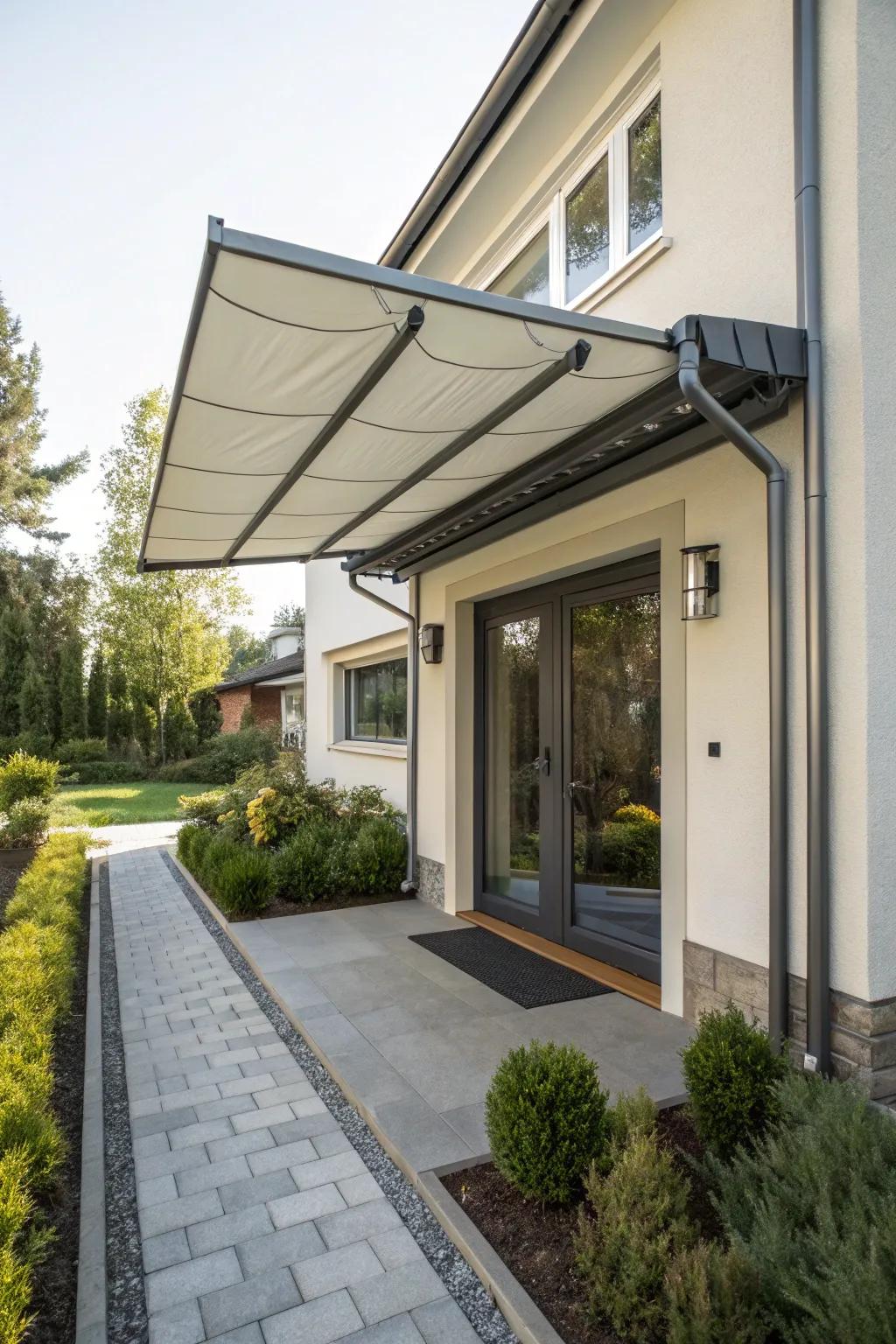 A retractable awning providing flexible coverage.