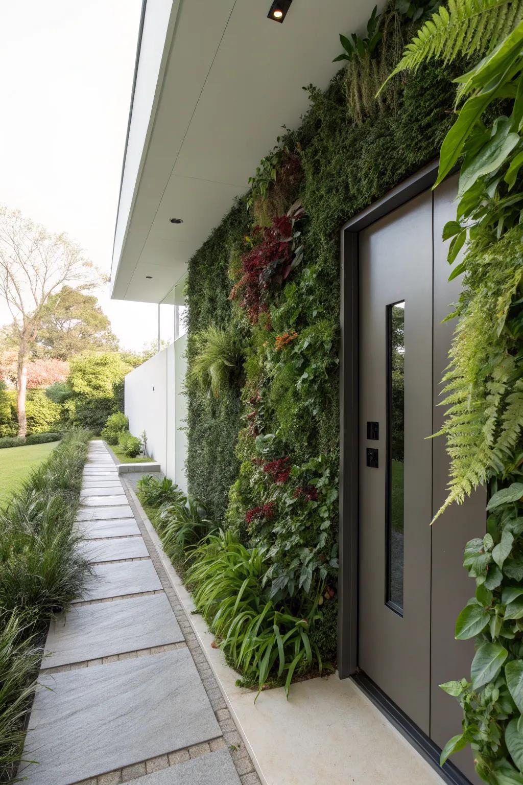 Vertical gardens provide a lush green touch in a compact space.