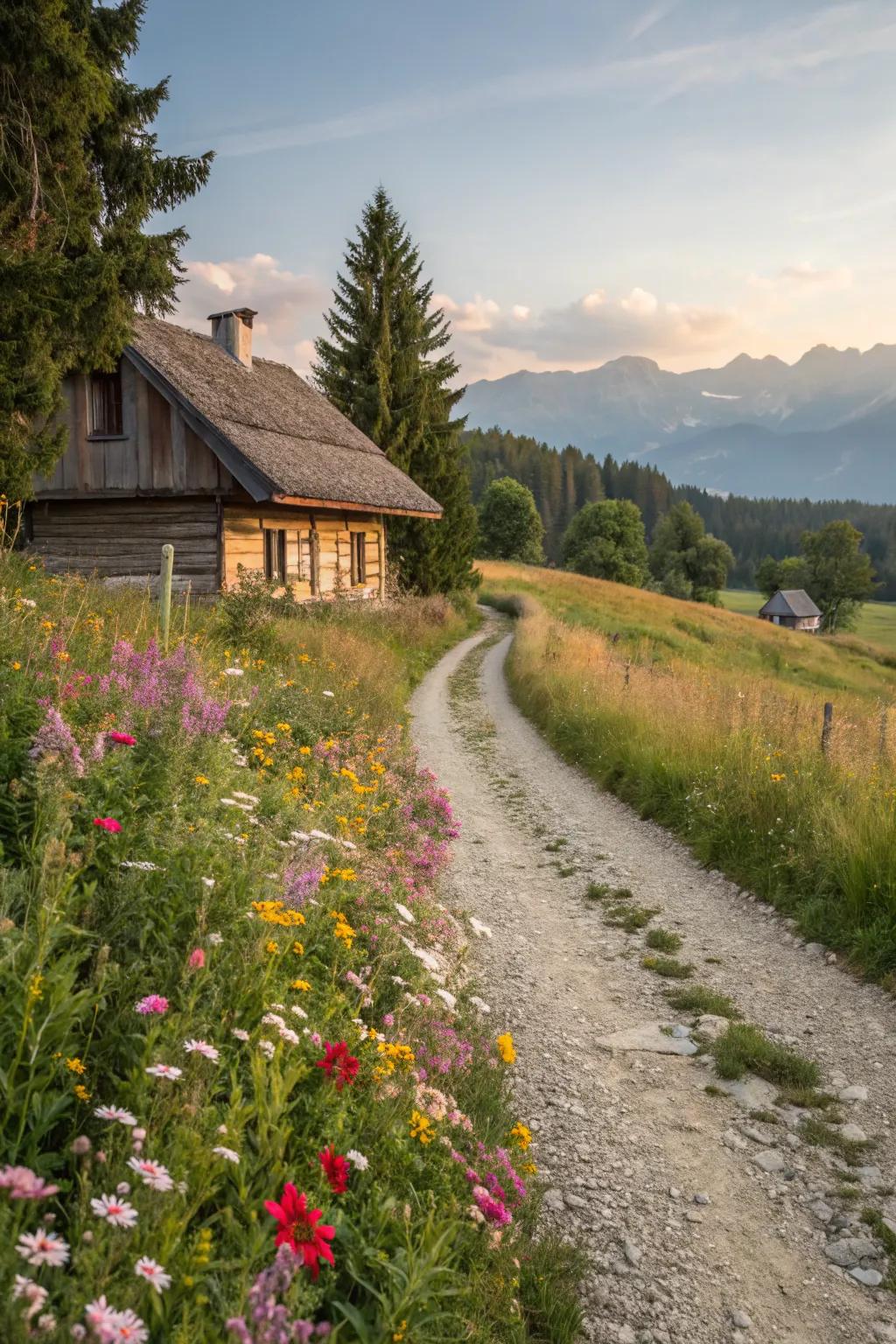 Embrace rustic charm with a gravel path.