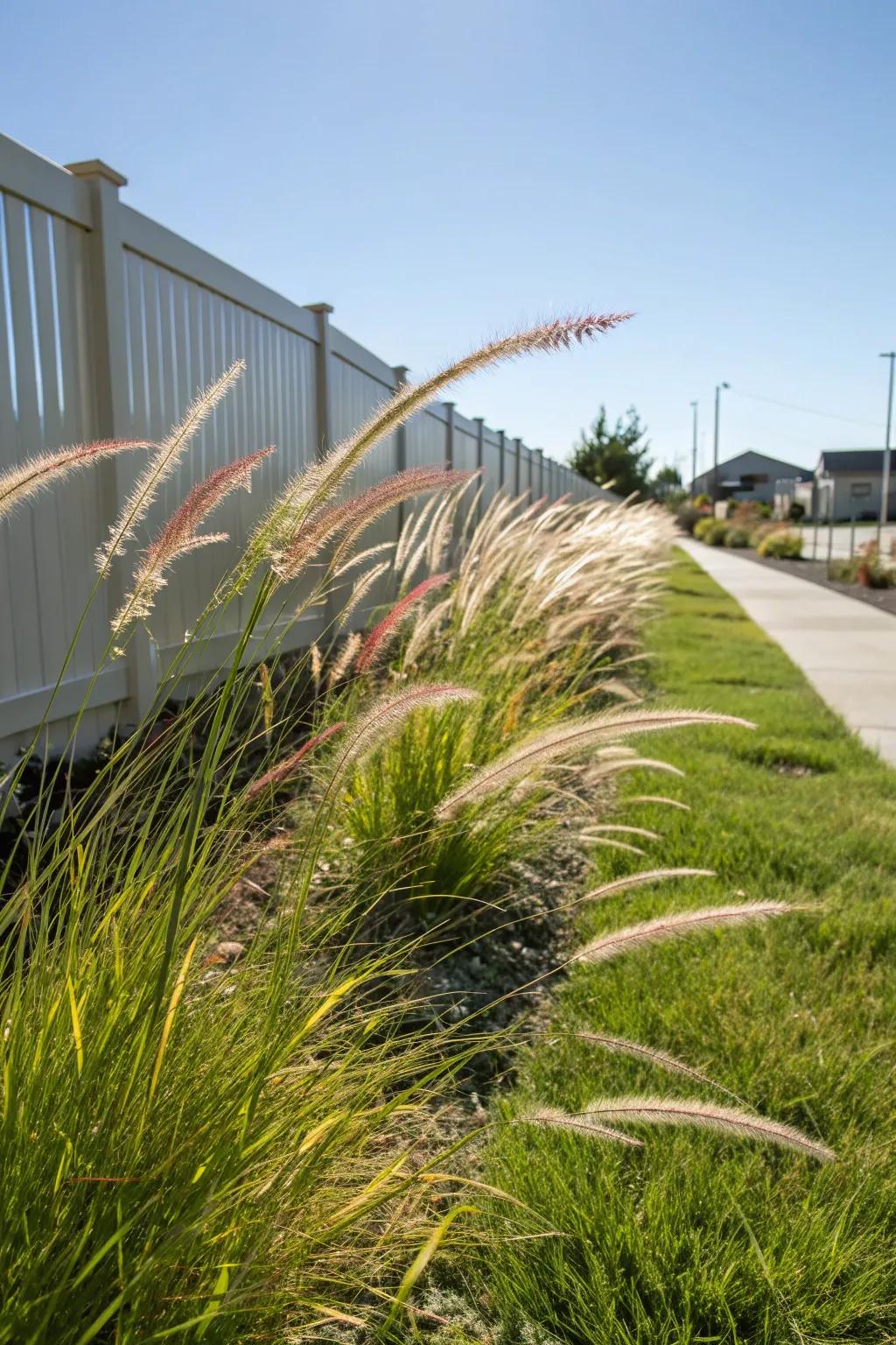 Native grasses providing movement and texture in the front garden.