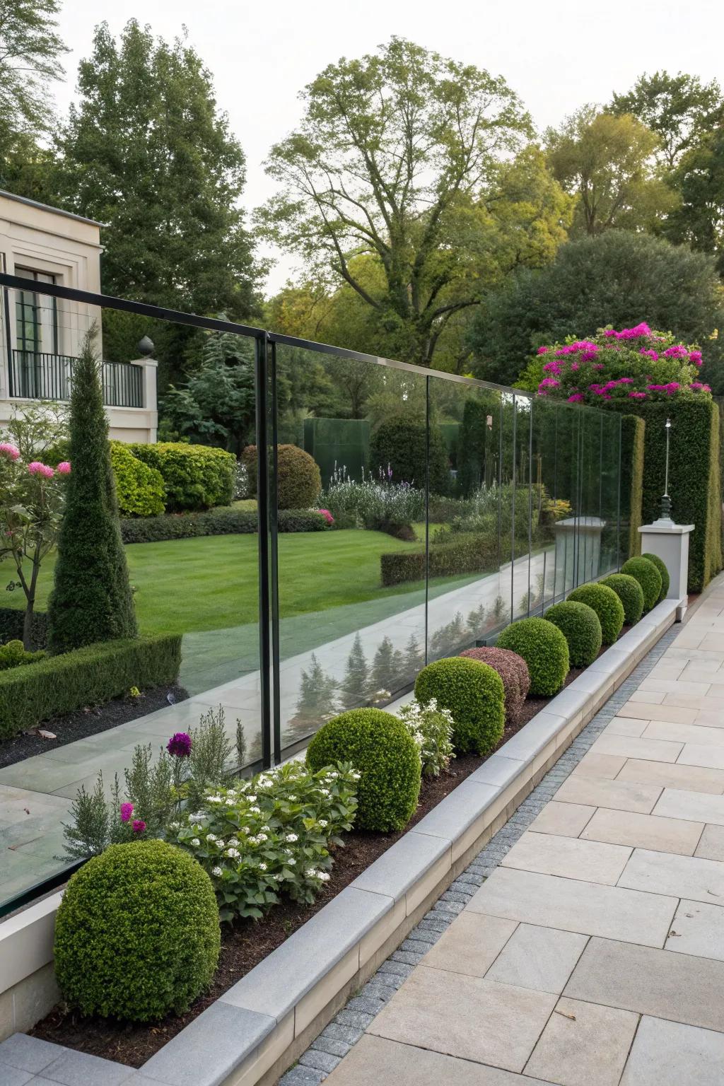 Add a touch of luxury with a sleek reflective glass fence.