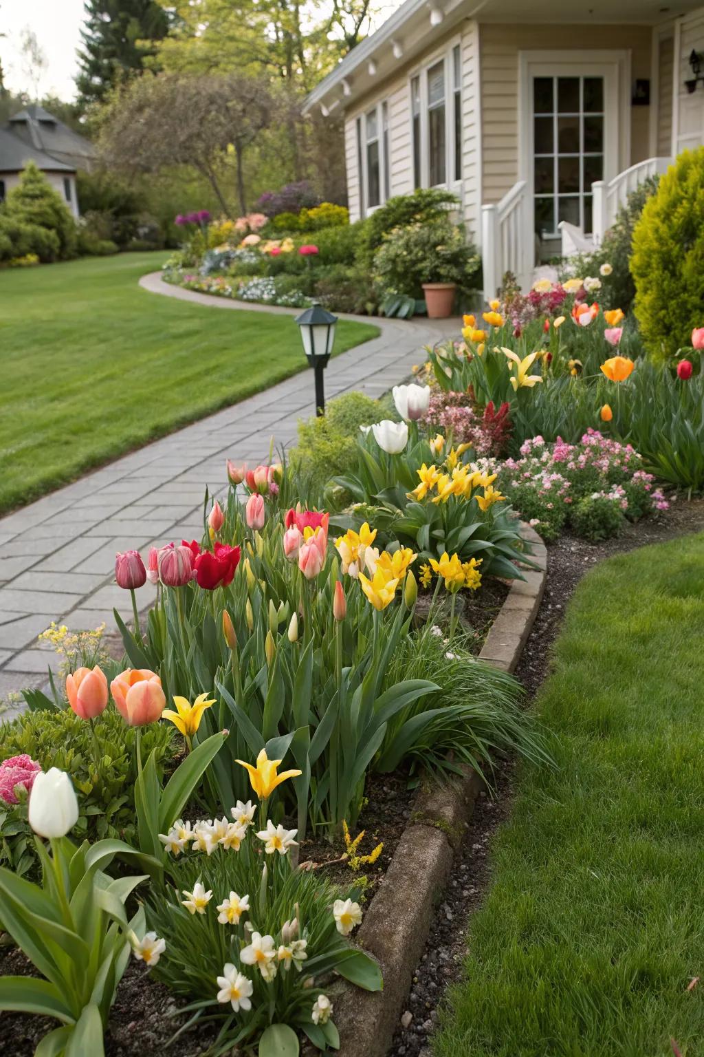 A garden that evolves with seasonal bulb swaps.