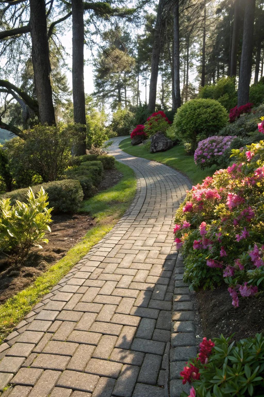 Eco-friendly permeable paver pathway enhancing sustainability.