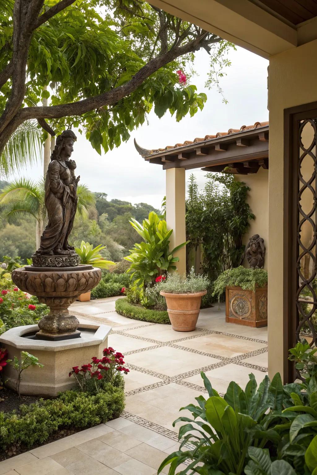 Add a touch of art with unique sculptures on your patio.