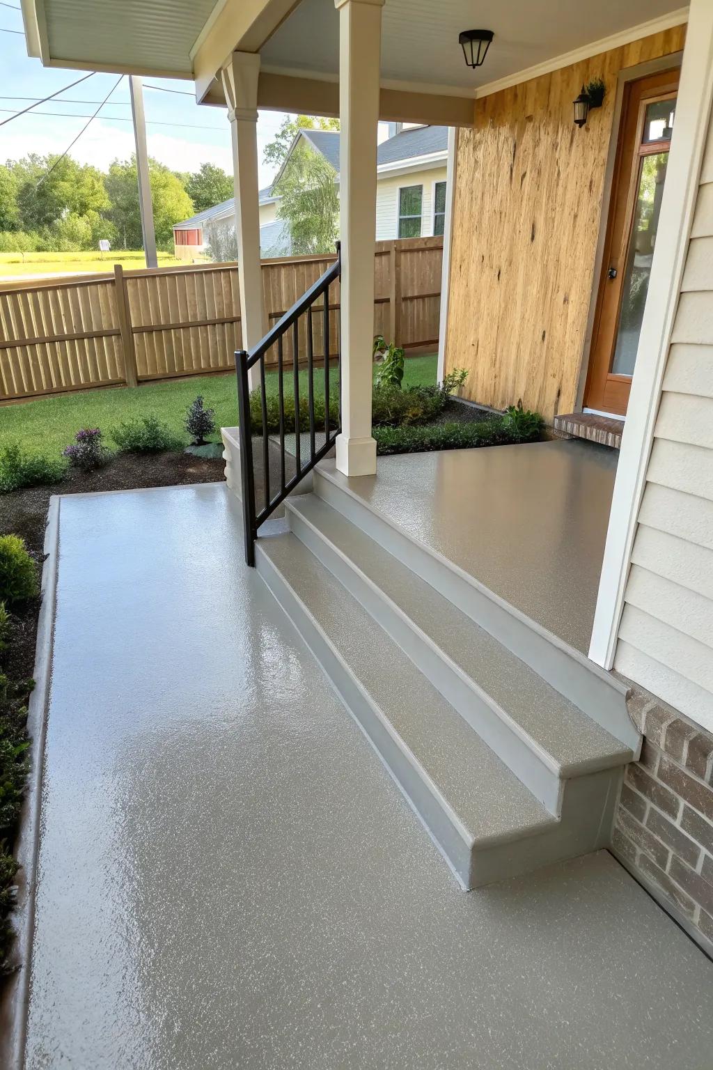 Epoxy-coated stairs enhance safety and style.