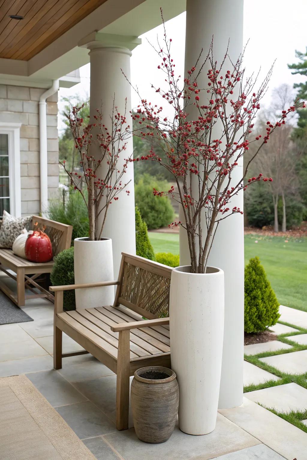 Berry branches provide elegance and a pop of color.