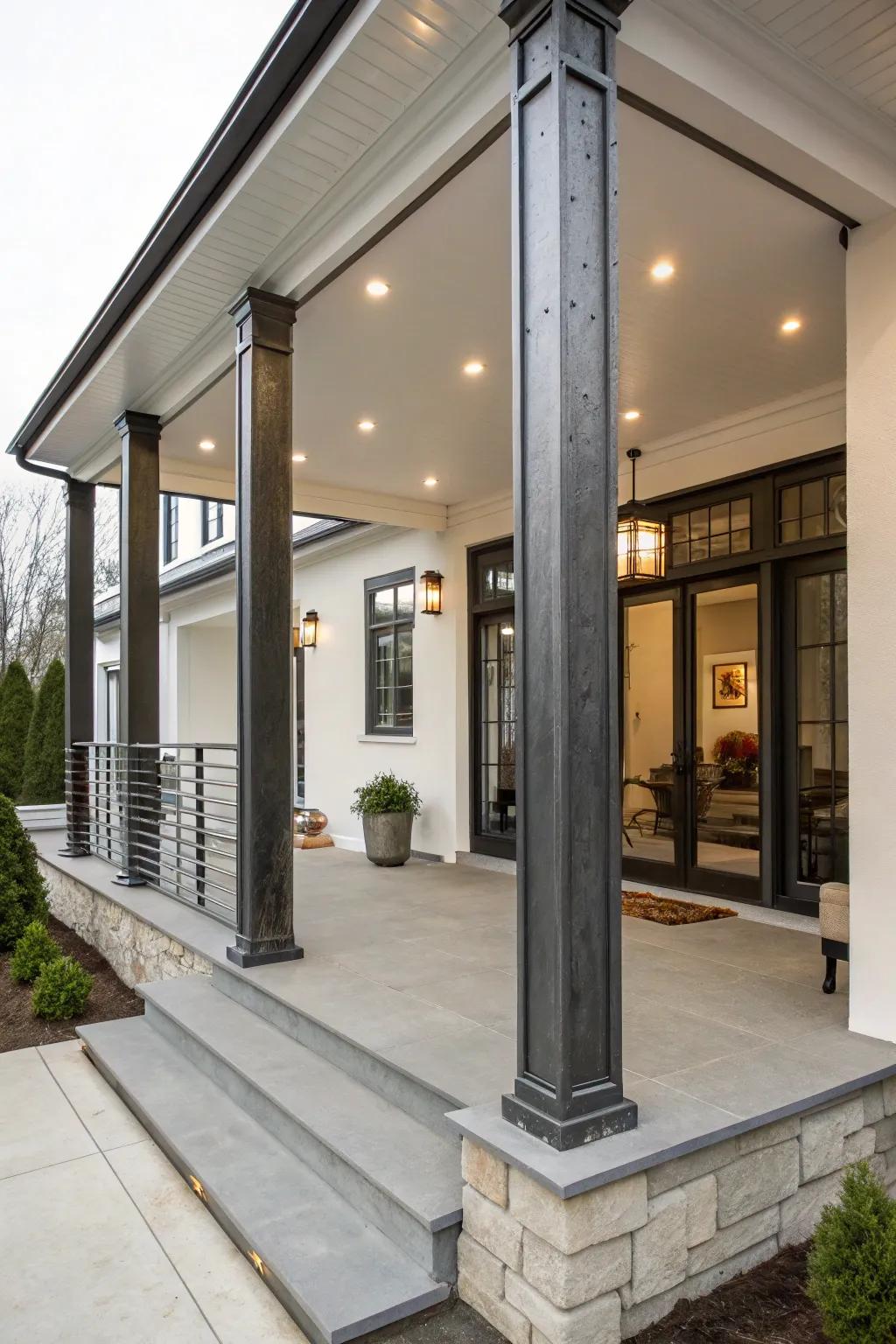 Industrial chic metal pillars provide urban sophistication.