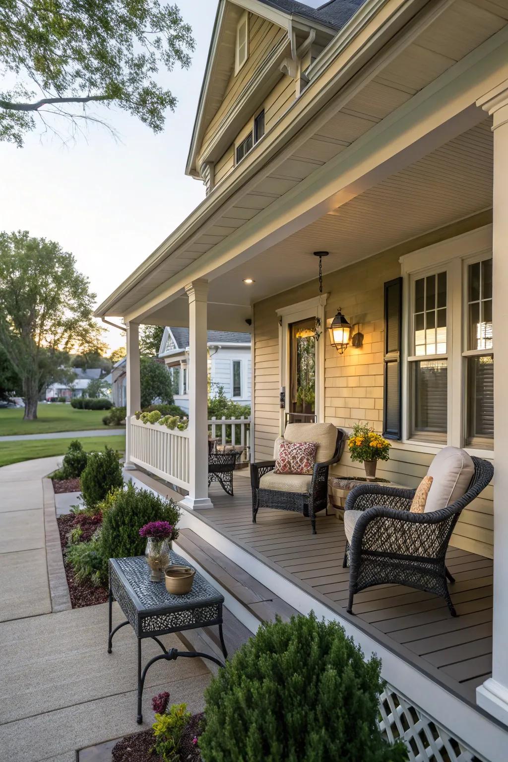 Wraparound porch offering extra space for relaxation.