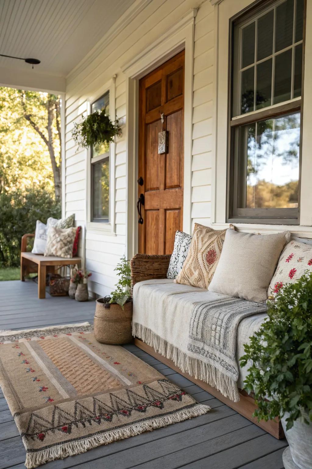 Durable textiles ensure a welcoming porch throughout the seasons