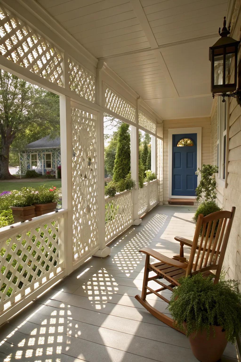 Lattice panels offer privacy without sacrificing light and air.