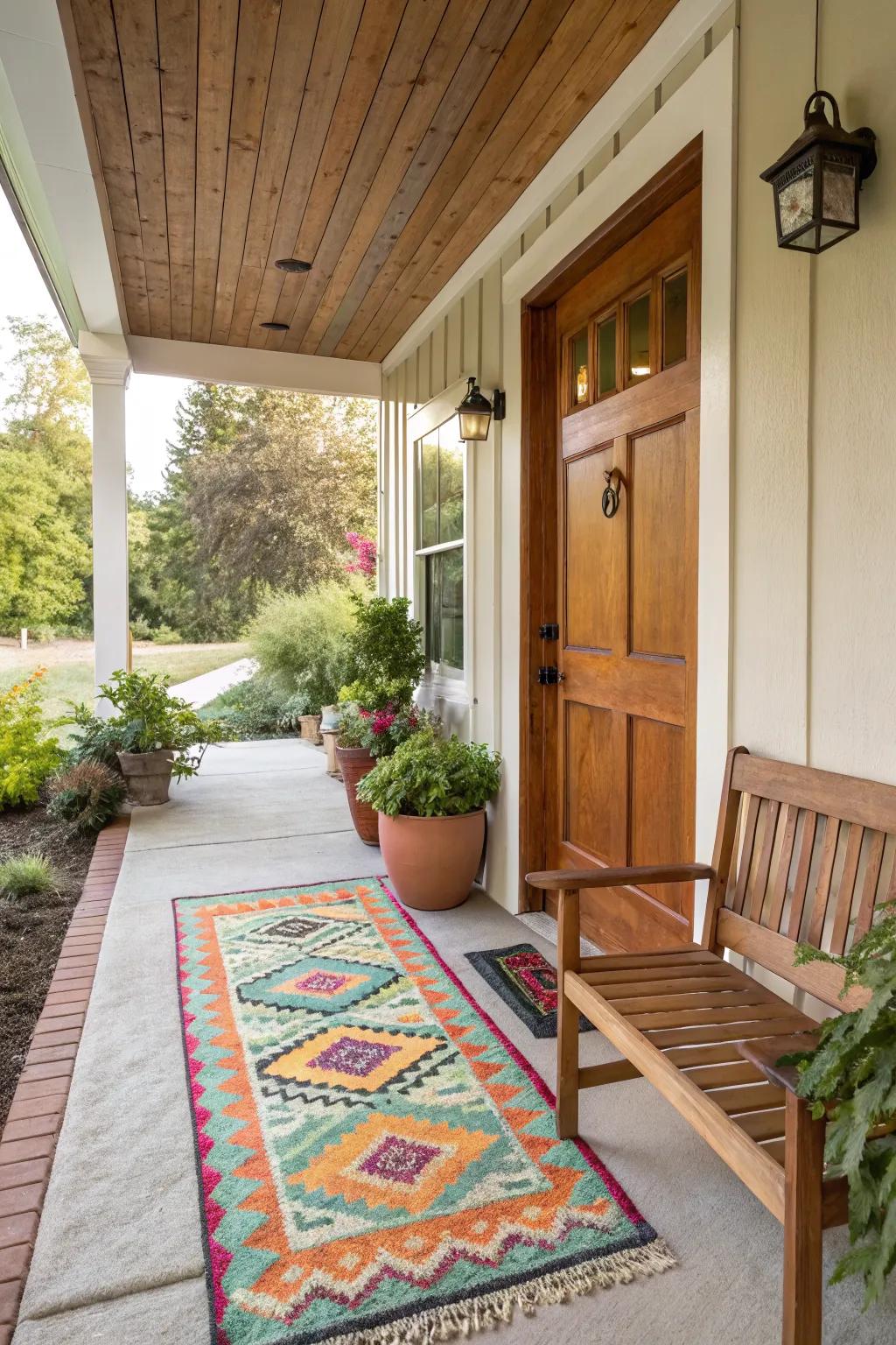 An outdoor rug adds warmth and coziness underfoot.