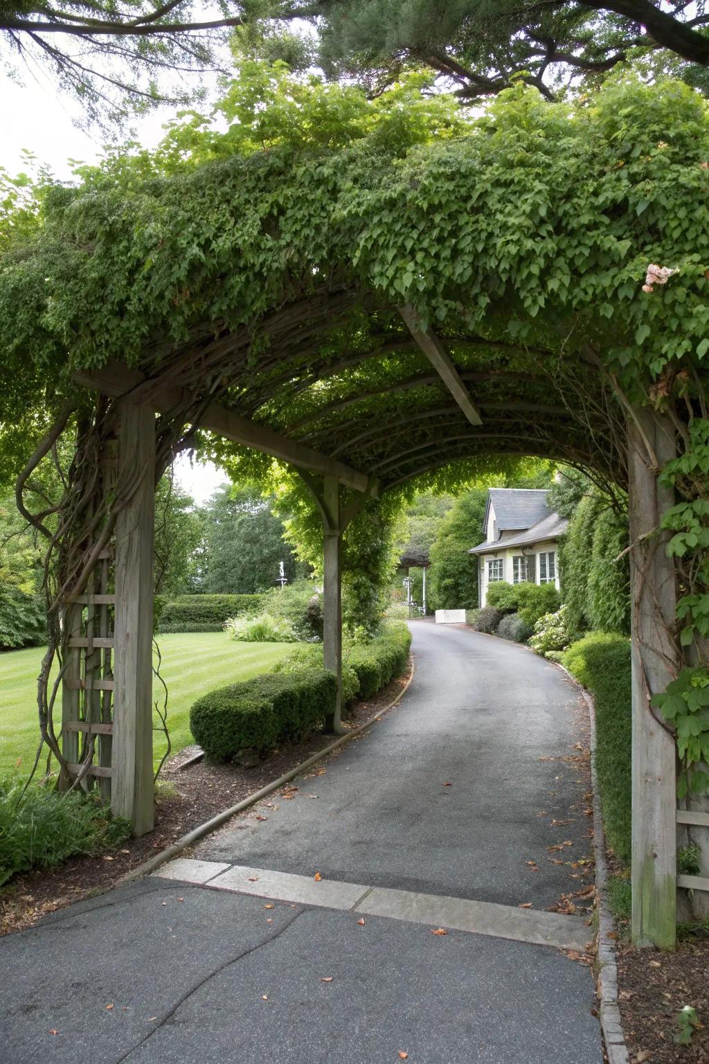 Overhead arbors create a dramatic and inviting entrance.