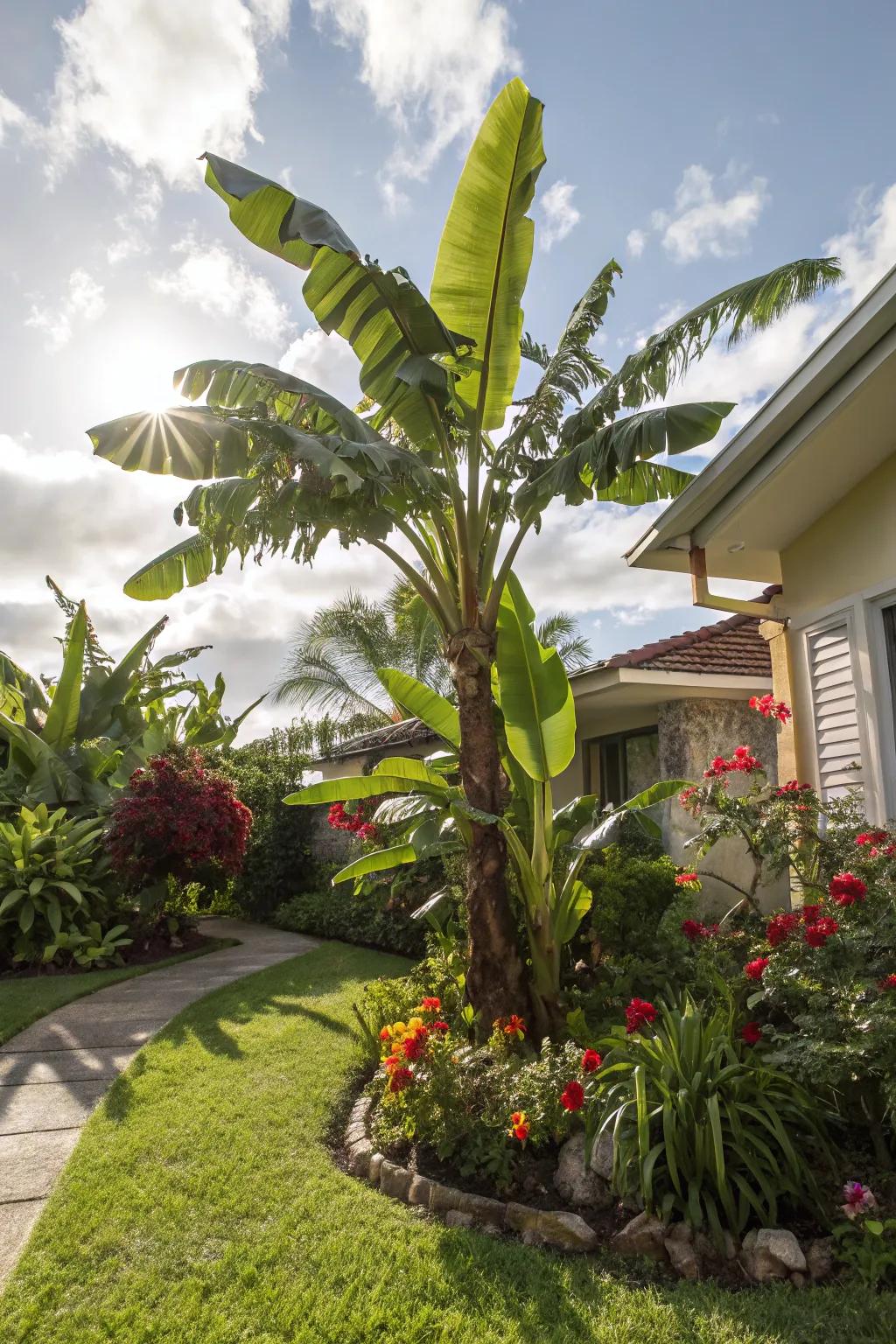 Dwarf banana trees add a touch of the tropics to your garden.