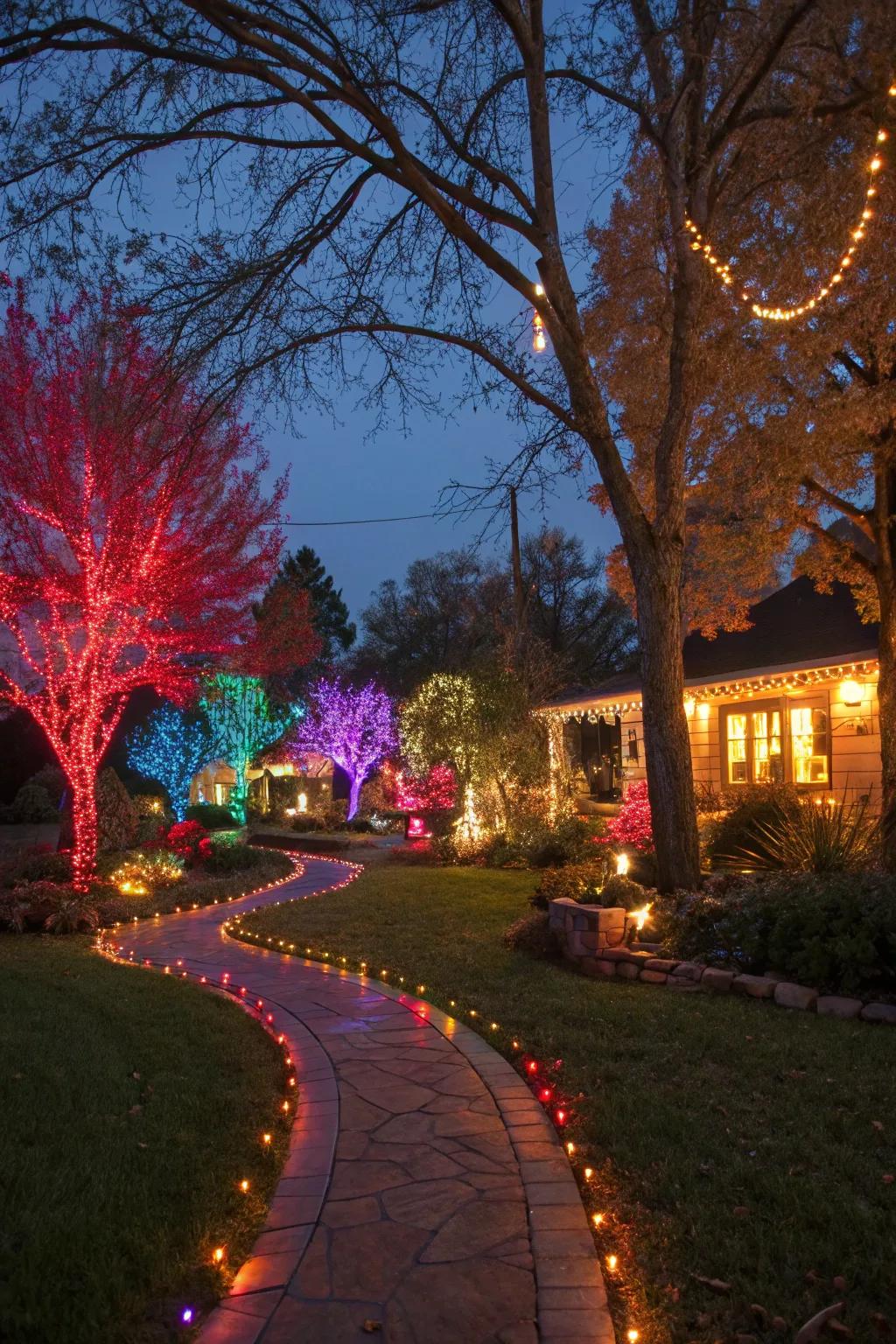 Make a bold statement with seasonal colored lights.