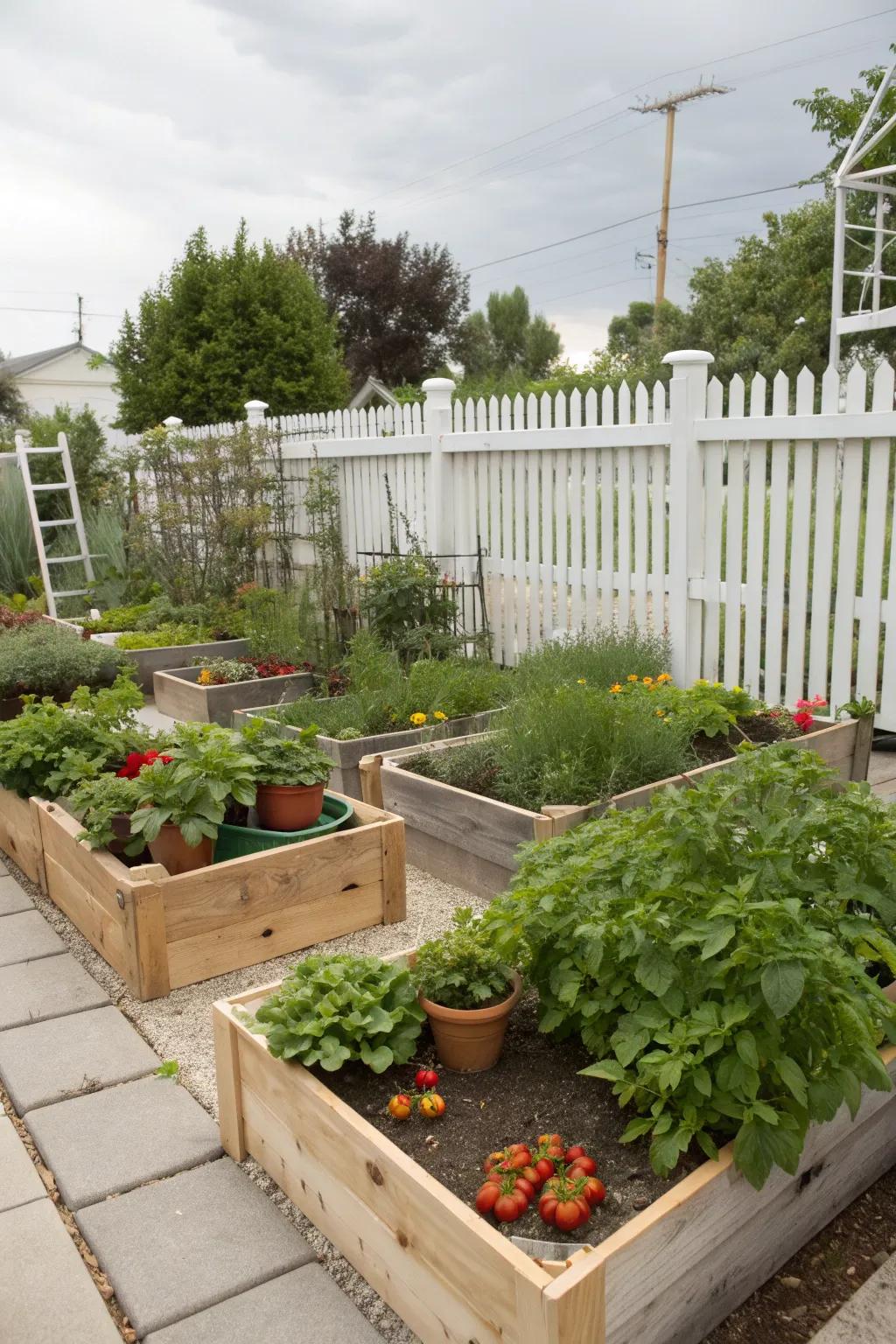 A front yard garden that combines beauty with edible plants.