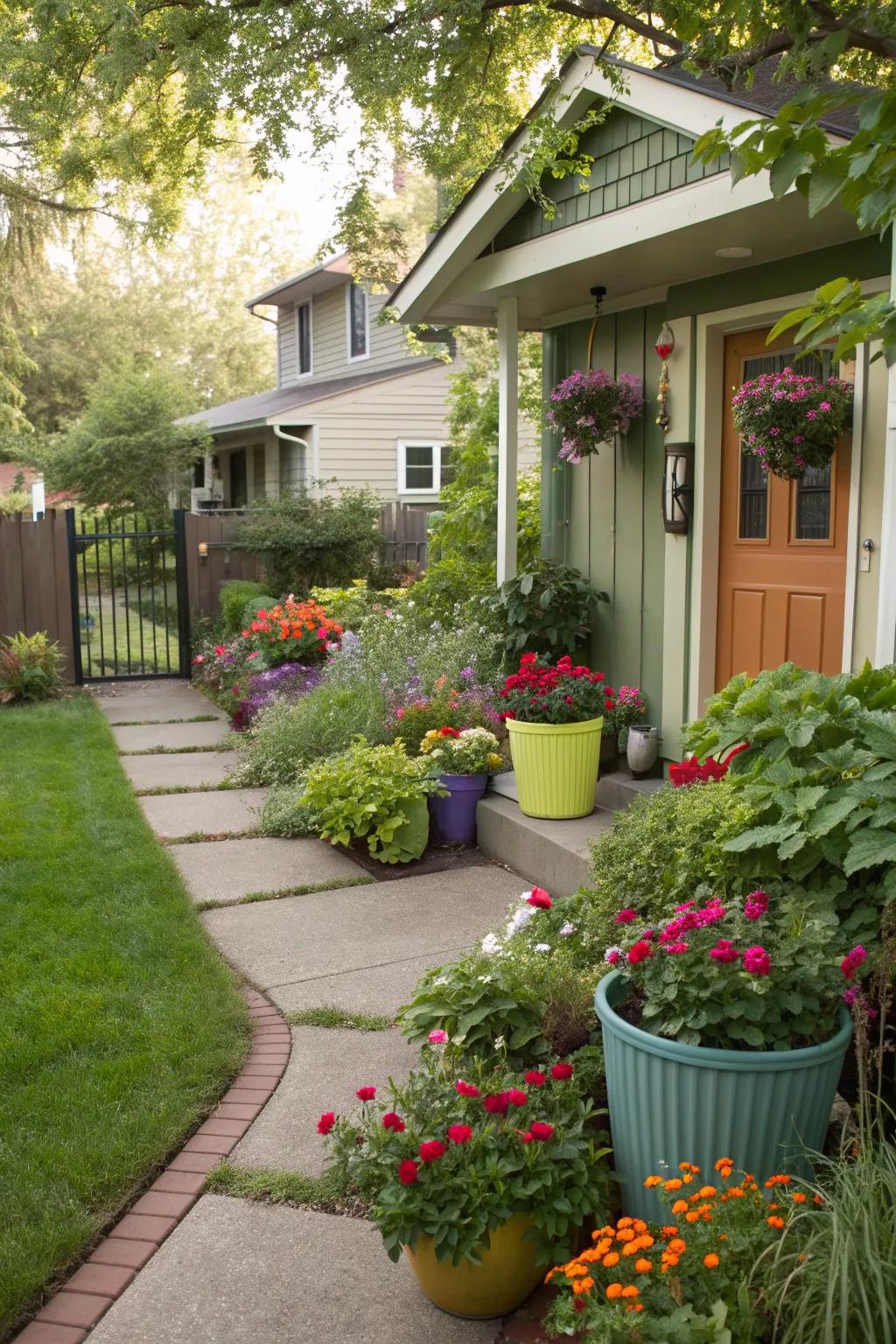 Container gardens provide adaptable privacy and vibrant beauty.