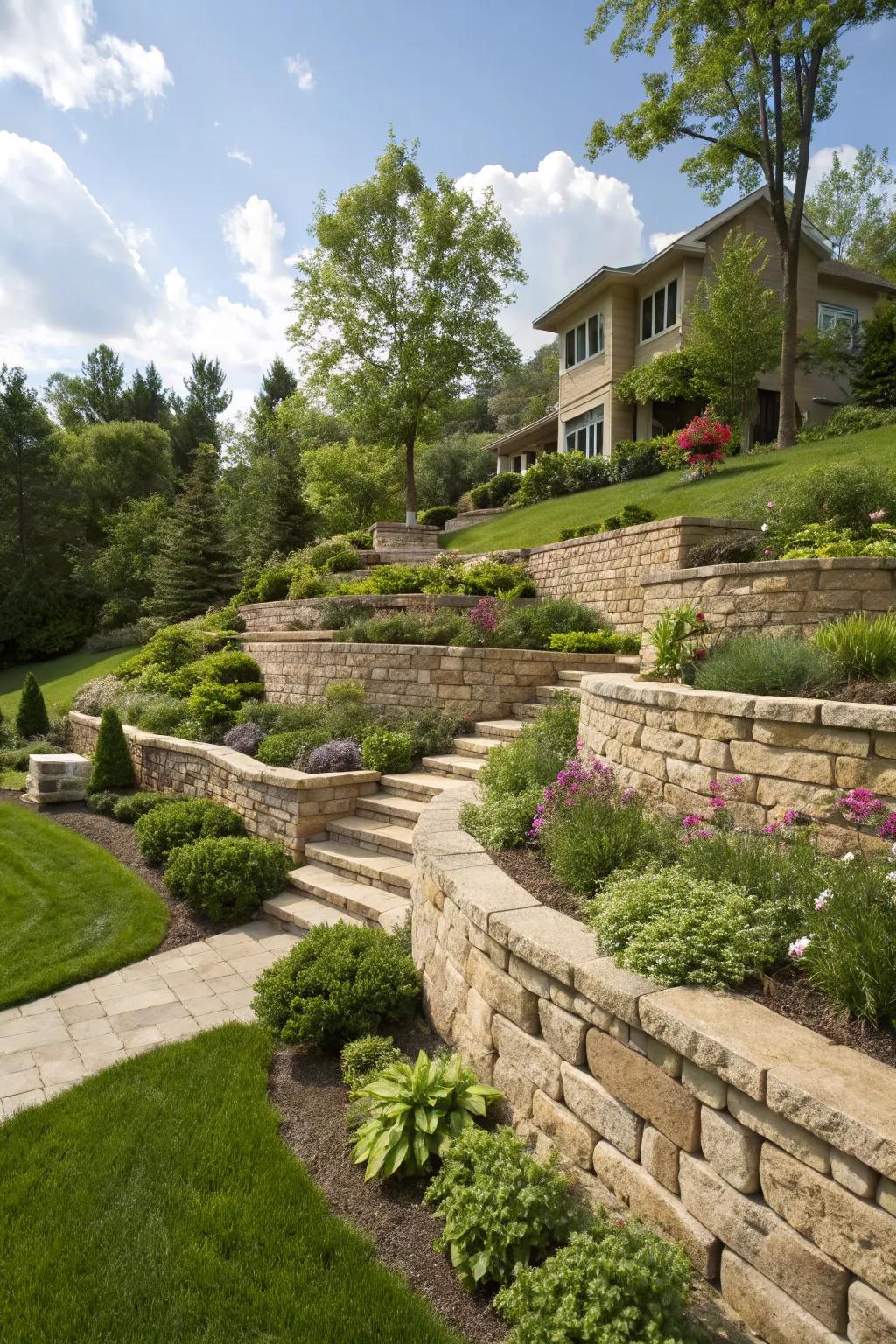 Terracing transforms slopes into beautiful layered gardens.