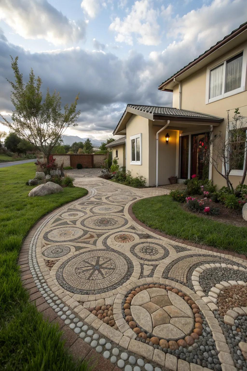 Turn your yard into an art piece with a river rock mosaic.