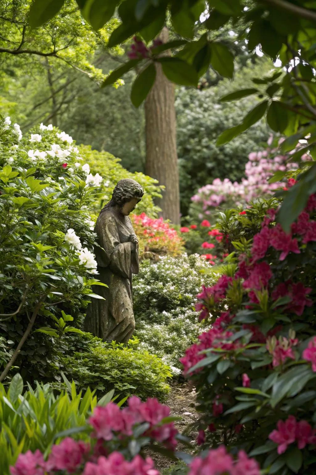 A hidden statue creating a delightful surprise.