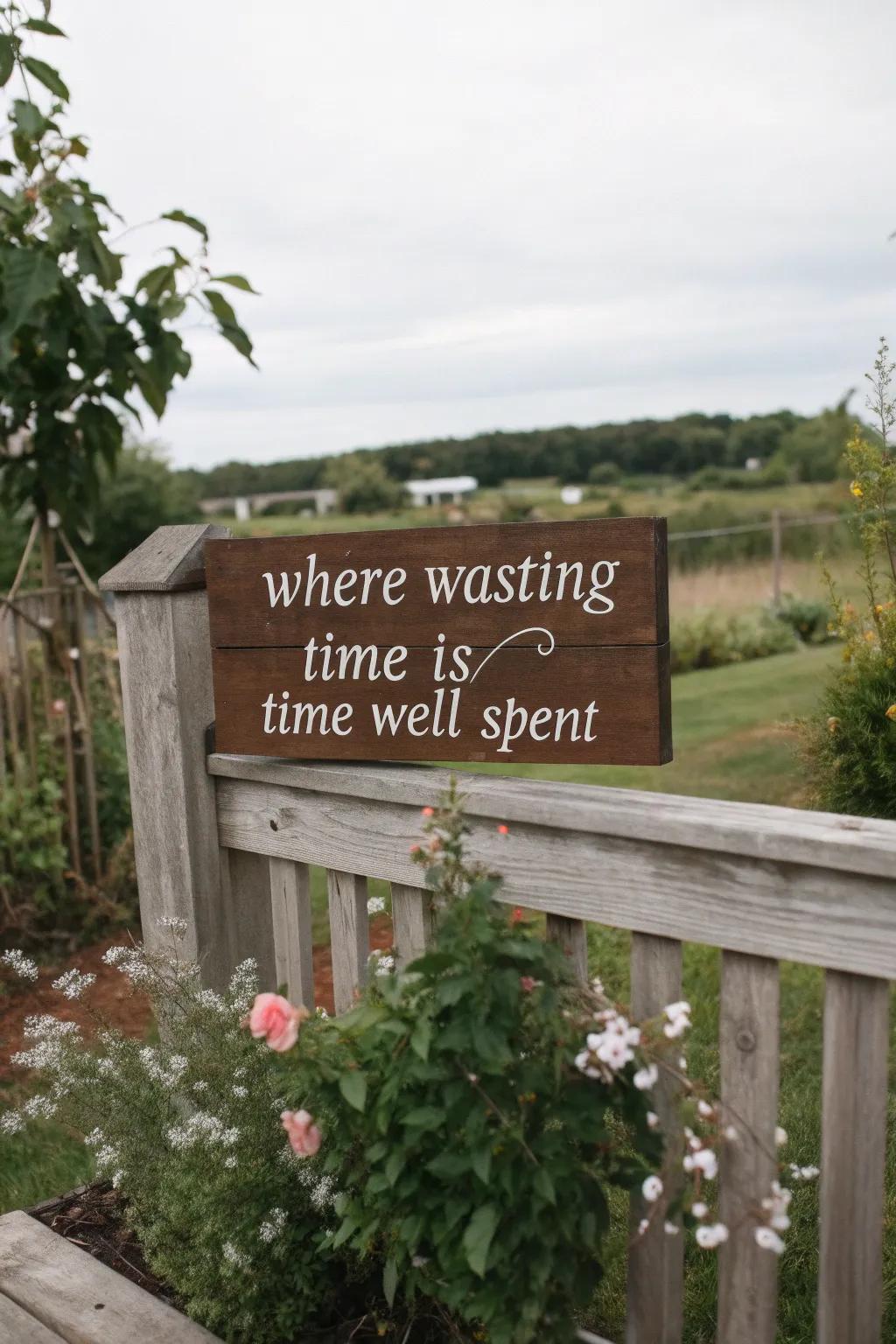 A relaxing porch sign that cherishes leisure time