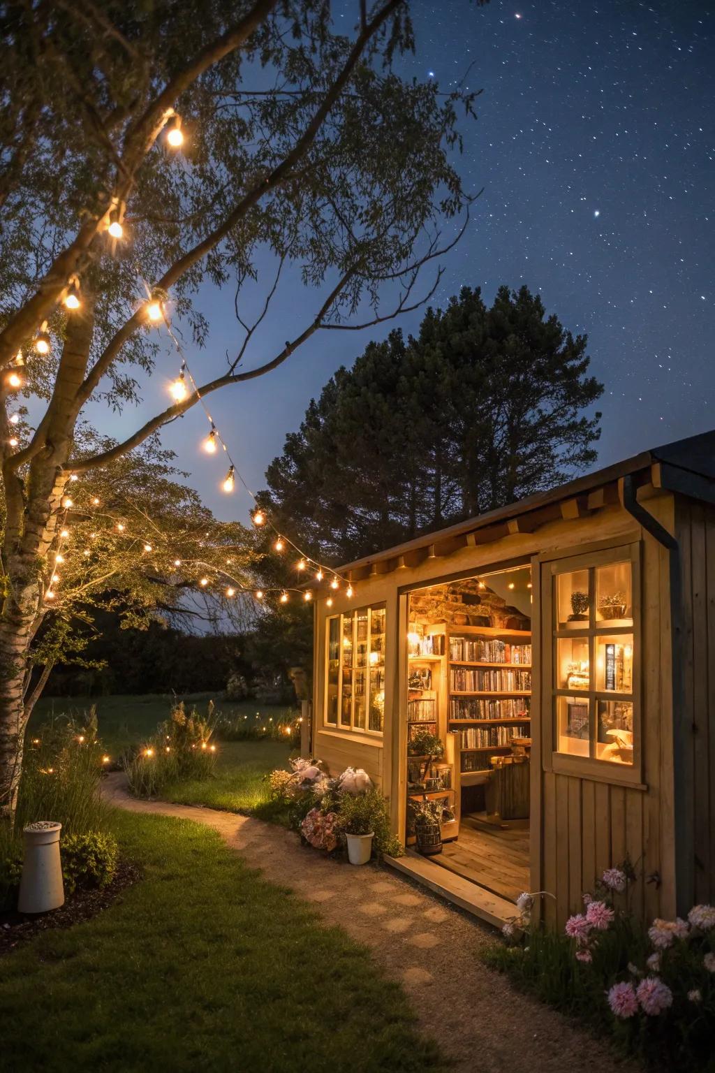 Enchanting outdoor lighting for night-time reading.