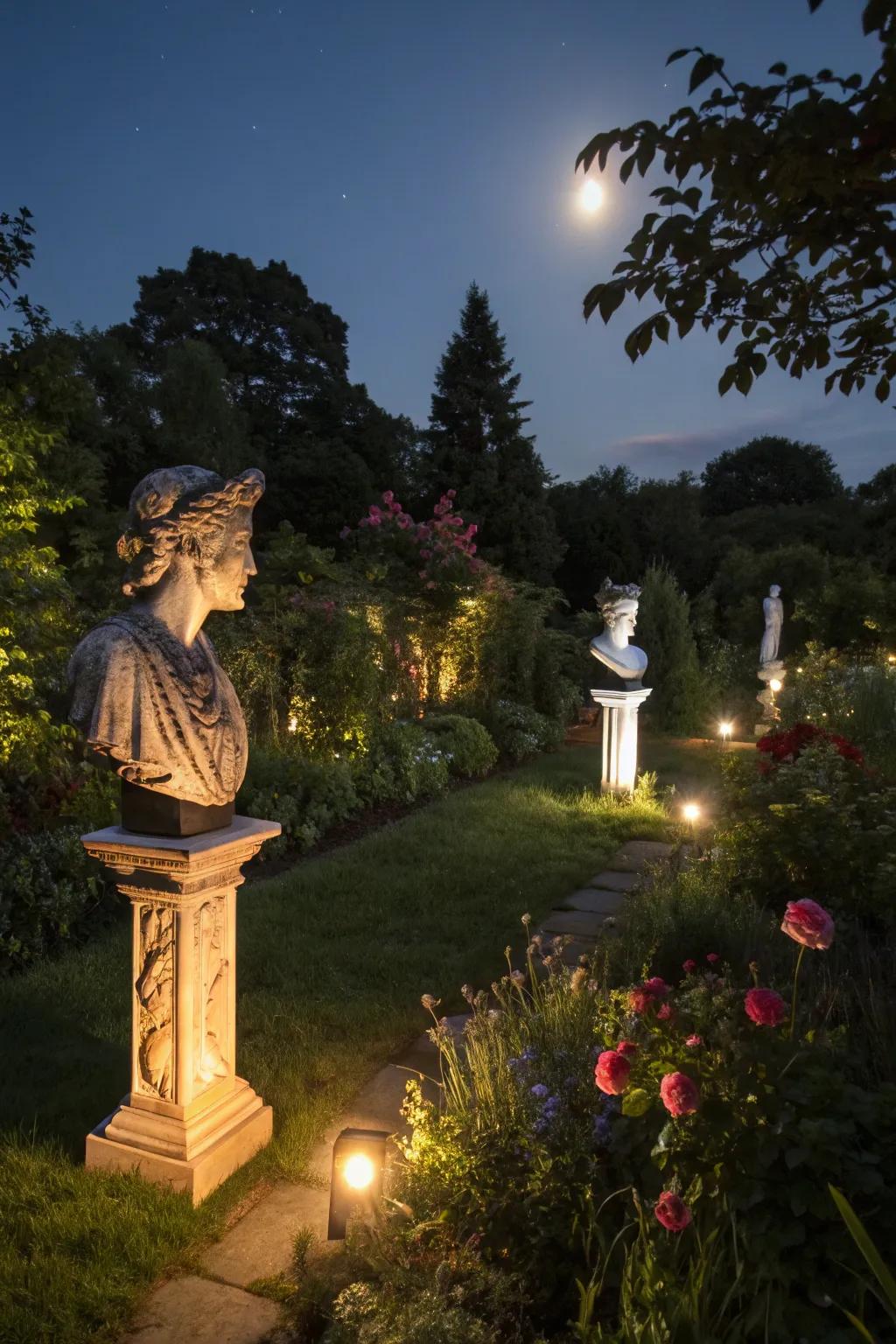 Turn garden art into a nighttime showcase.