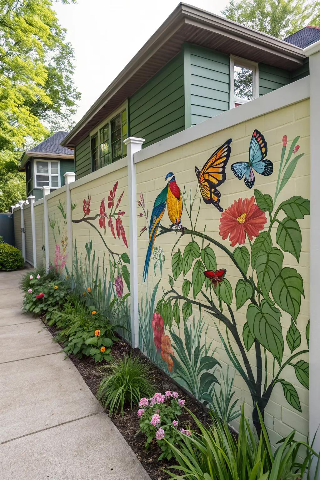 Wildlife murals add a dynamic touch to your outdoor space.
