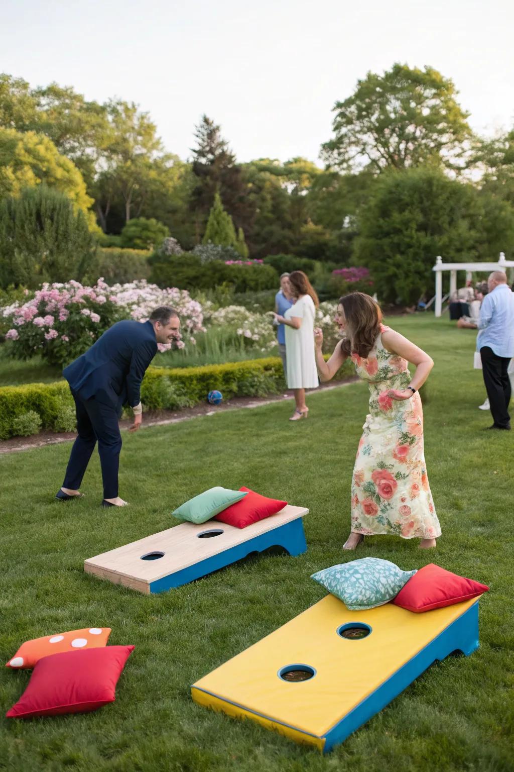 Lawn games like cornhole are a hit with guests of all ages.