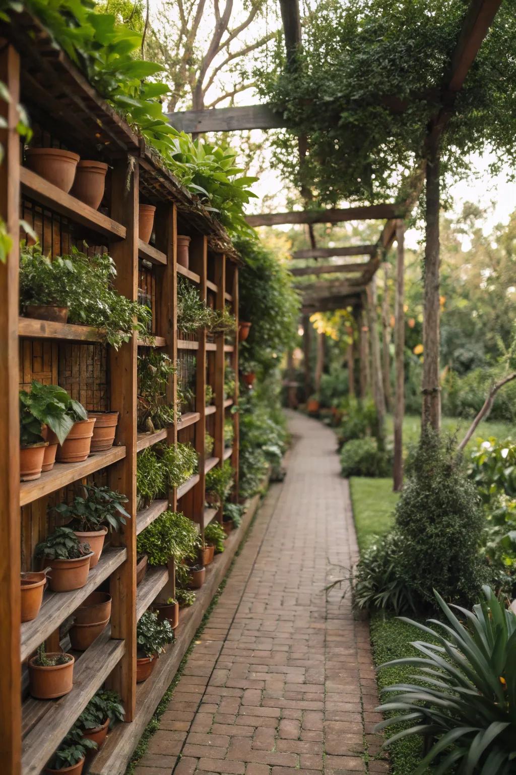 Plant shelves offer a blend of privacy and botanical decor.