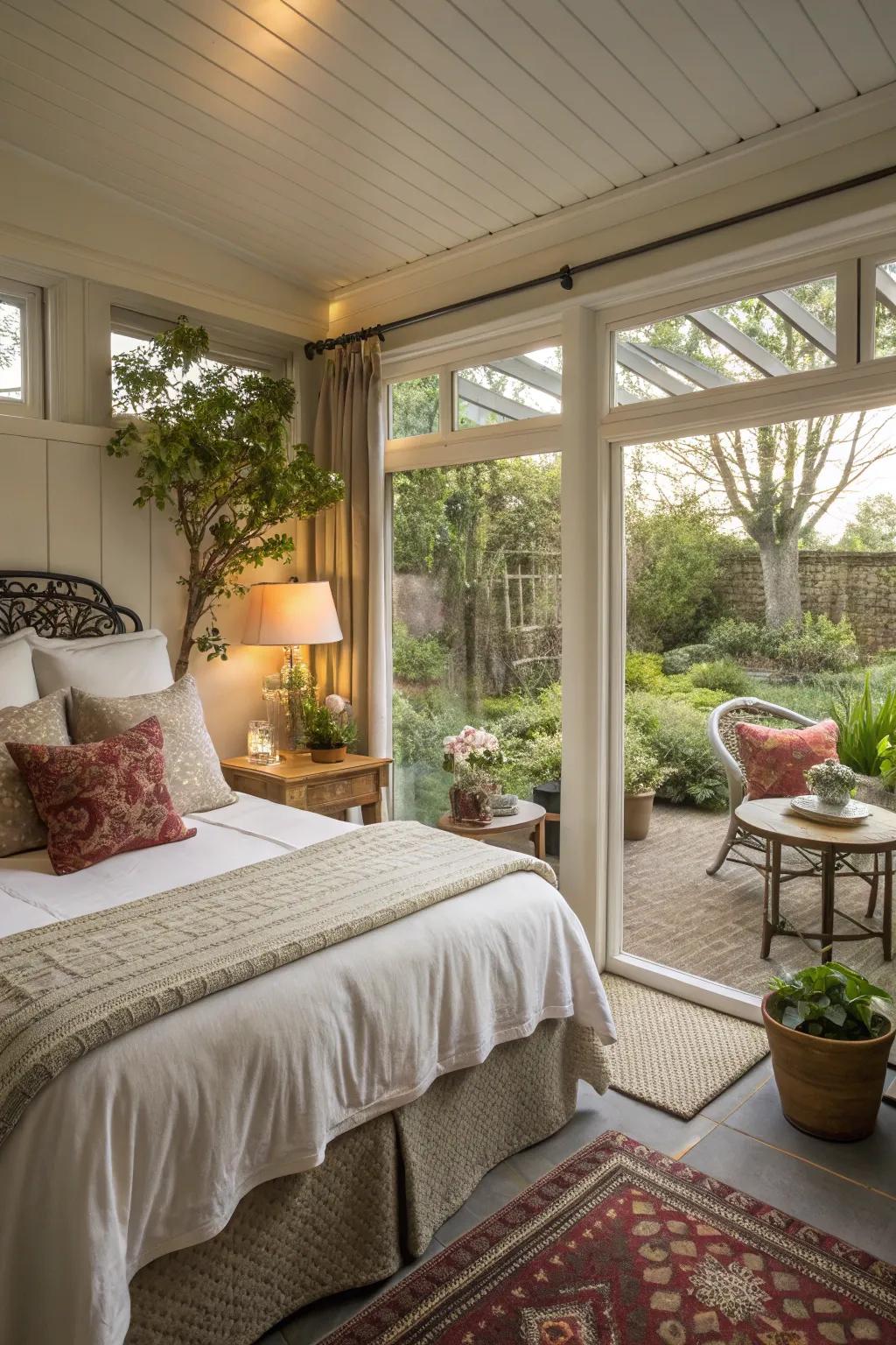 A welcoming guest suite within a garden room.