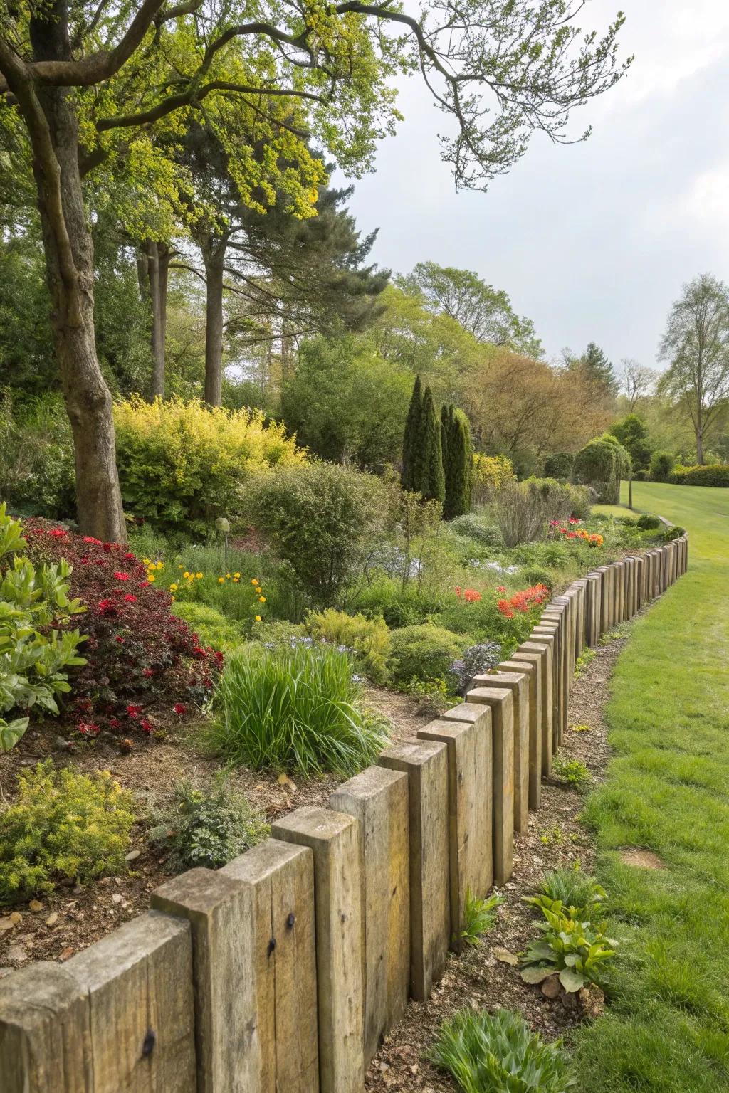 A natural boundary fence using sleepers.