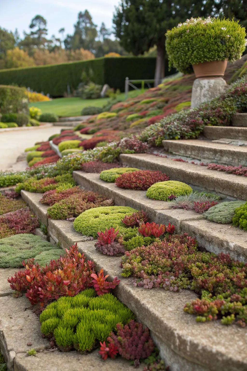 Succulents add low-maintenance beauty to steps.