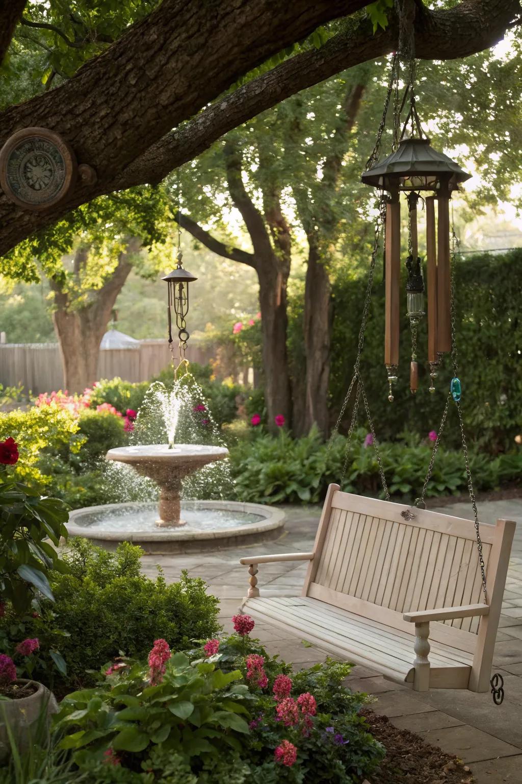 Soundscapes add an auditory dimension to the garden swing experience.
