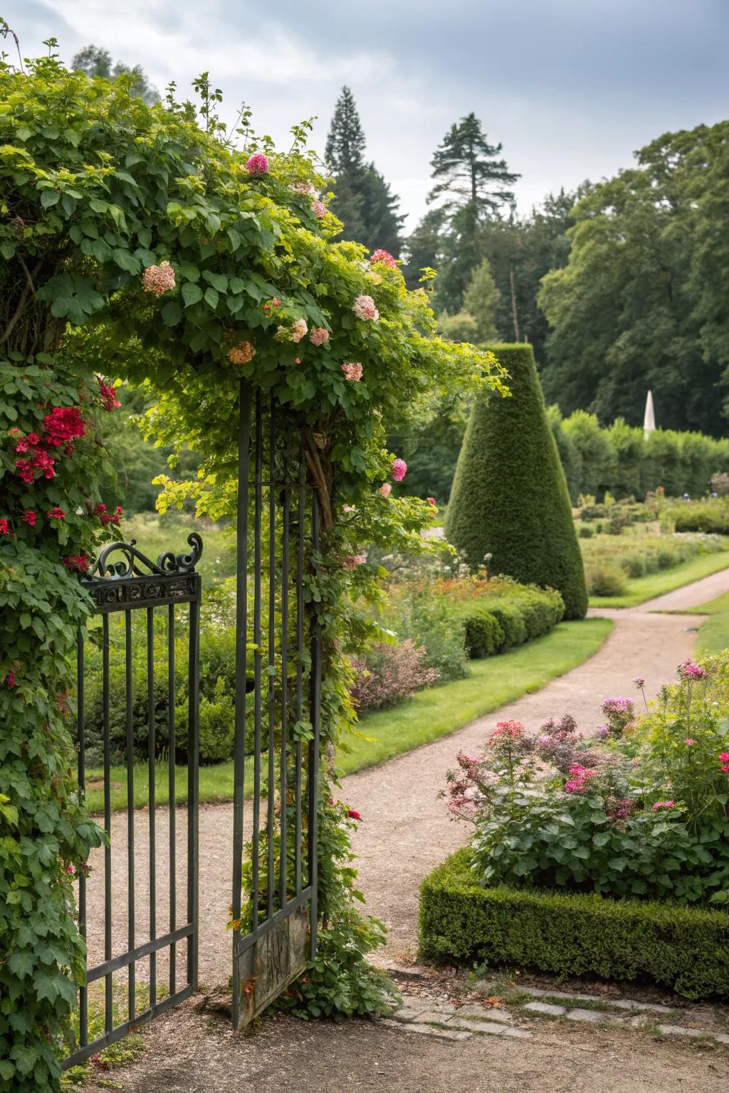A living plant gate beautifully merges nature with design.