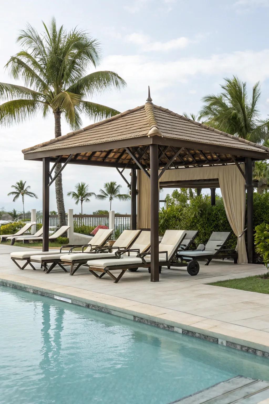 Create a poolside retreat with a stylish gazebo.