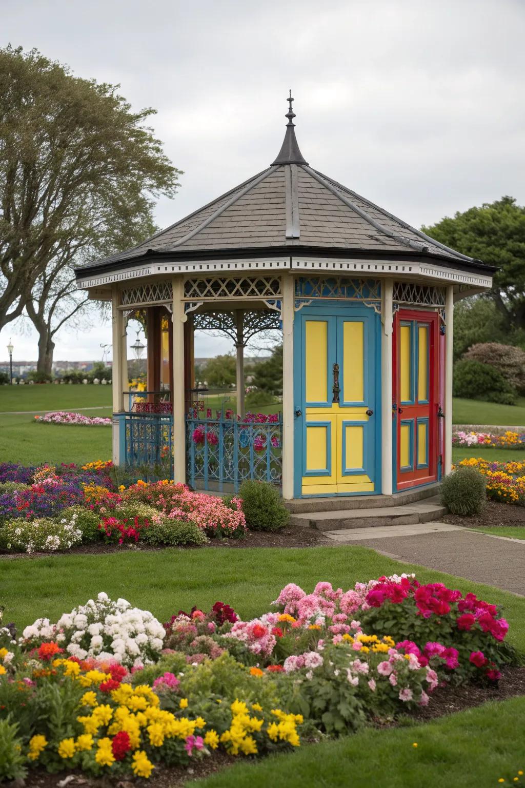 Colorful doors add personality and joy.