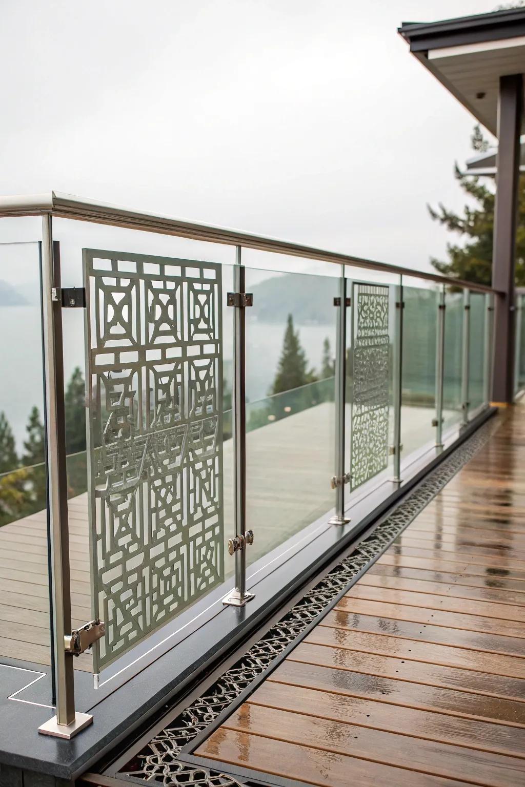Introduce a modern twist with geometric glass panels.