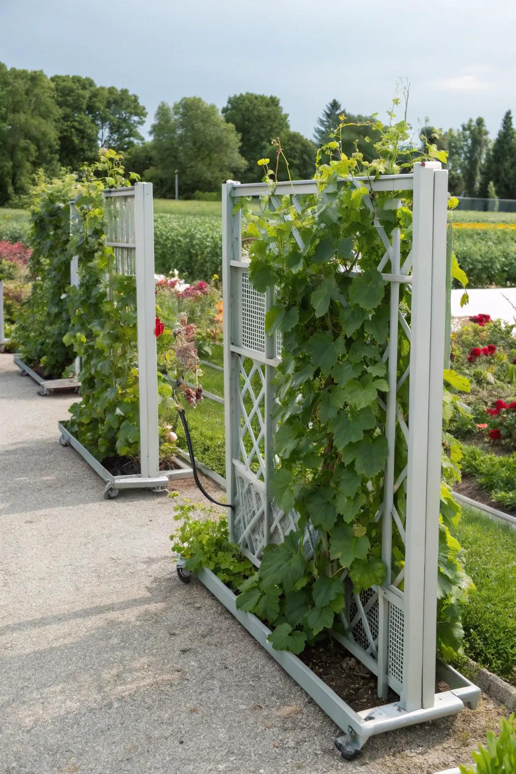 Portable trellis panels offering flexibility and adaptability in the garden.