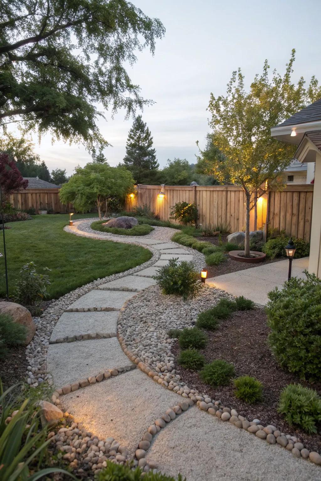 Soft lighting creates an enchanting evening ambiance.