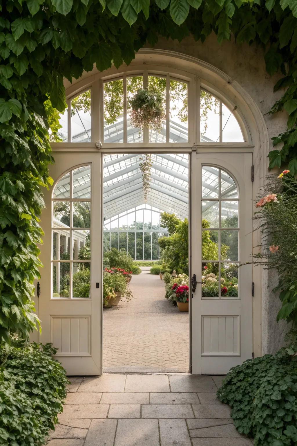 Make a grand entrance with double doors for your greenhouse.