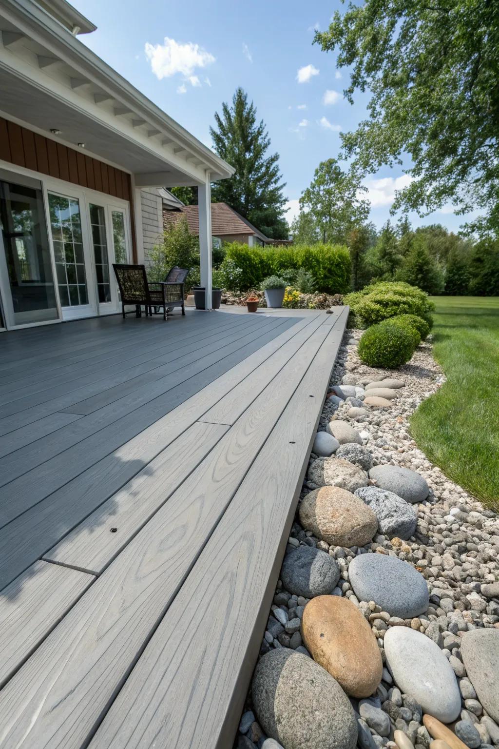 Natural stone adds texture and elegance to the decking.